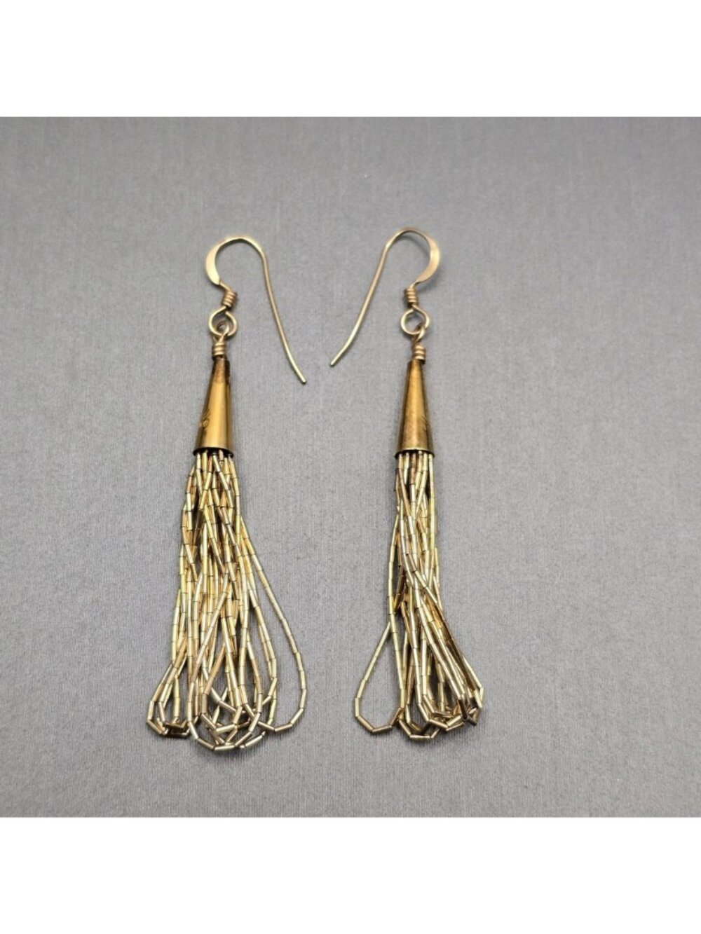 VTG Sterling Silver Vermeil Liquid Gold Tassel Earrings 2.5" Southwestern Signed - Picture 3 of 6